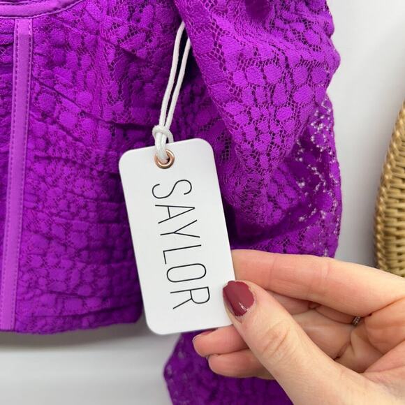 NEW SAYLOR Purple Cropped Lace Long Sleeve Corset Blouse Crop Top XS Feminine - Picture 9 of 9